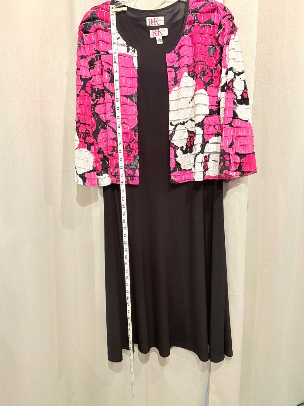 R&K Originals Pink & Black Floral Jacket Over Black Tank Dress - Picture 7 of 7